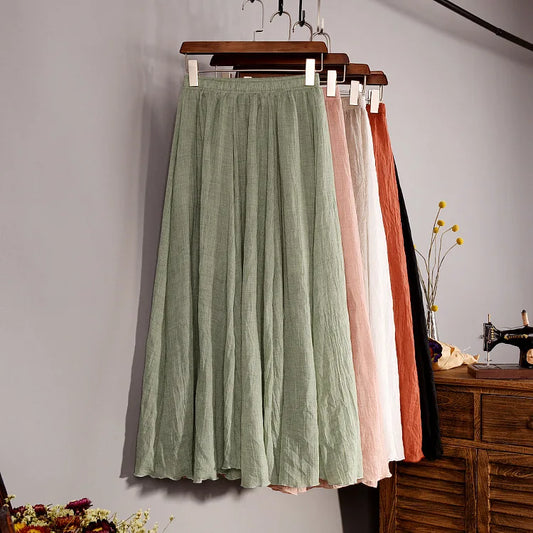 Women's Linen Skirt High Waist Pleated Summer Style - 1