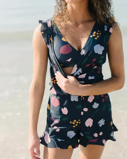 Women's V-Neck One-Piece Swimsuit | Swimwear - 9
