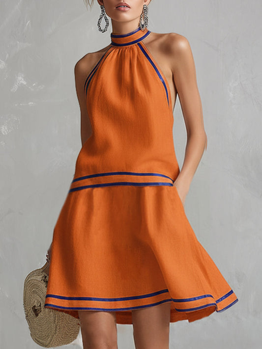 Orange Neckholder Mini Dress | Women's Summer Dress - 1