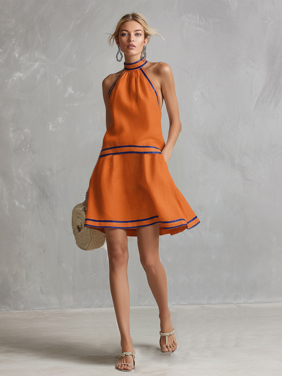 Orange Neckholder Mini Dress | Women's Summer Dress - 5