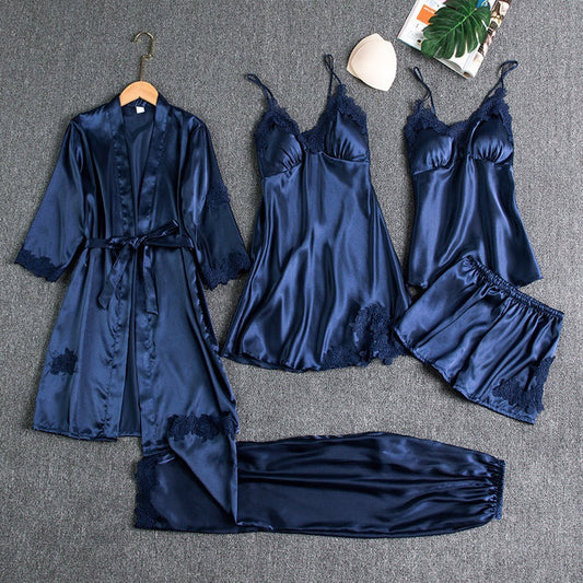 Elegant Five-Piece Women's Pajamas Set | Nightwear Sleepwear - 1