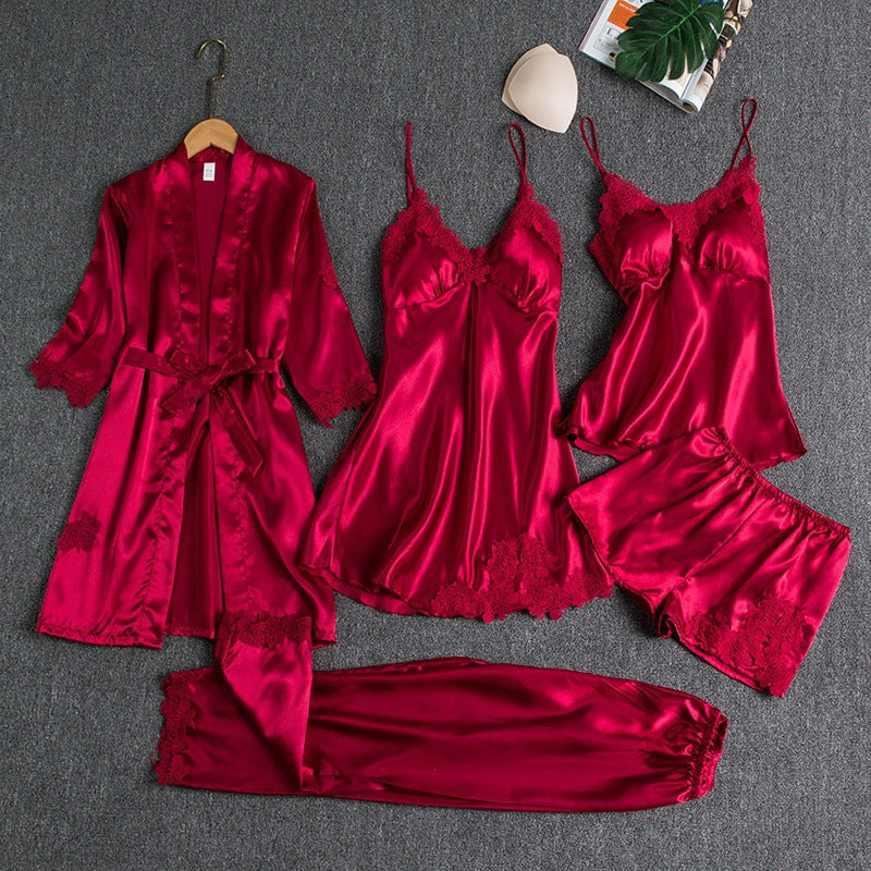 Elegant Five-Piece Women's Pajamas Set | Nightwear Sleepwear - 2