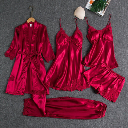 Elegant Five-Piece Women's Pajamas Set | Nightwear Sleepwear - 2
