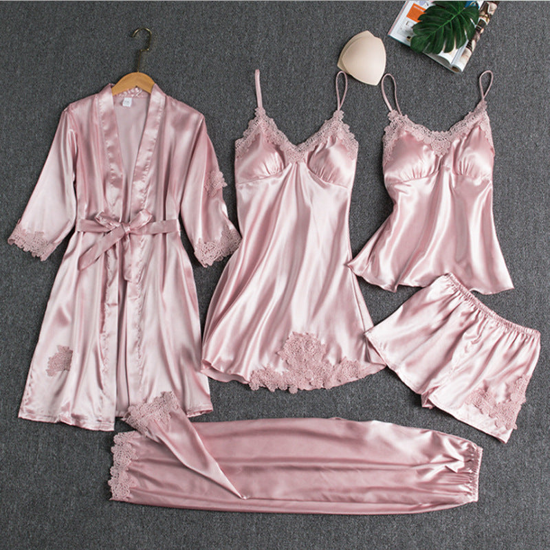 Elegant Five-Piece Women's Pajamas Set | Nightwear Sleepwear - 3