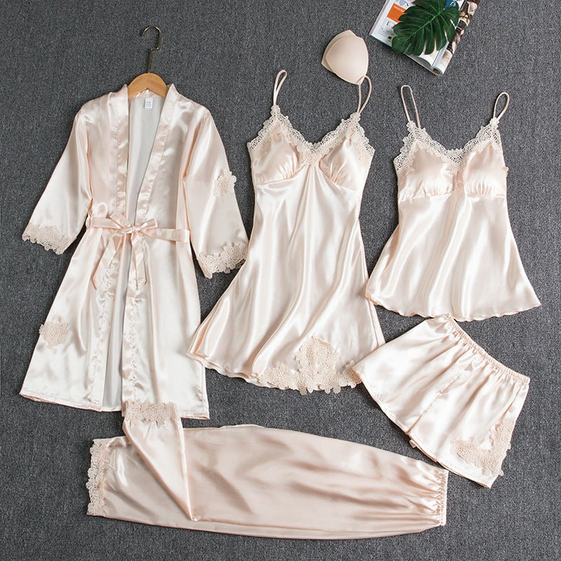 Elegant Five-Piece Women's Pajamas Set | Nightwear Sleepwear - 4