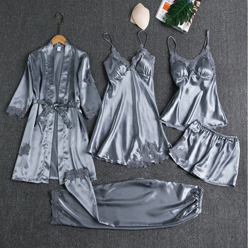 Elegant Five-Piece Women's Pajamas Set | Nightwear Sleepwear - 5