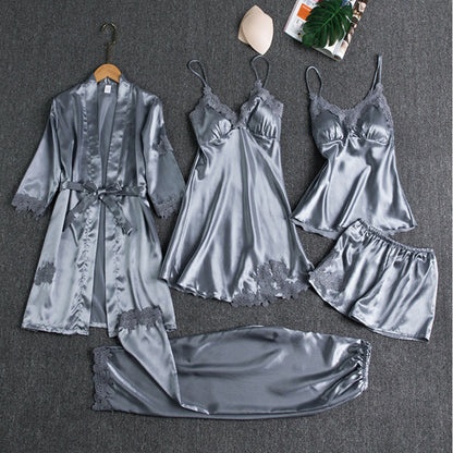 Elegant Five-Piece Women's Pajamas Set | Nightwear Sleepwear - 5