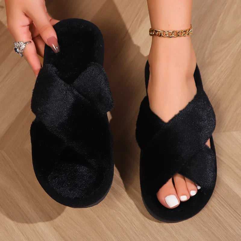 Women's Plush Open-Toe Slippers | Cozy Indoor Footwear - 9