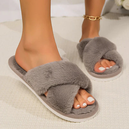 Women's Plush Open-Toe Slippers | Cozy Indoor Footwear - 4