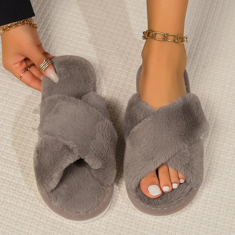Women's Plush Open-Toe Slippers | Cozy Indoor Footwear - 8