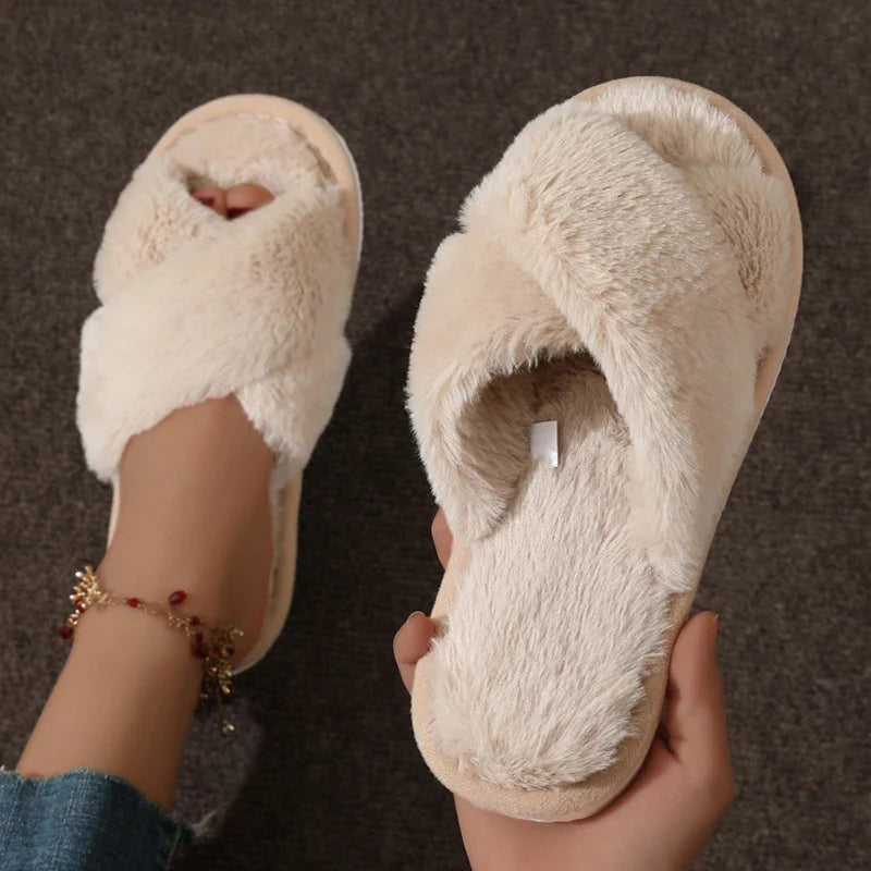 Cozy Open Toe Slides for Women | Plush Indoor Slippers - 1