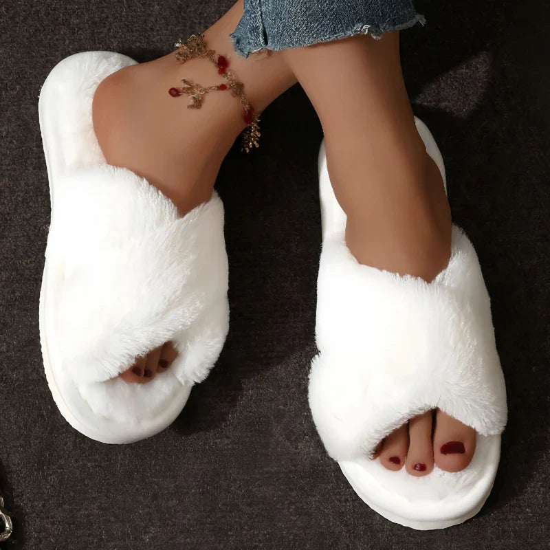 Cozy Open Toe Slides for Women | Plush Indoor Slippers - 2