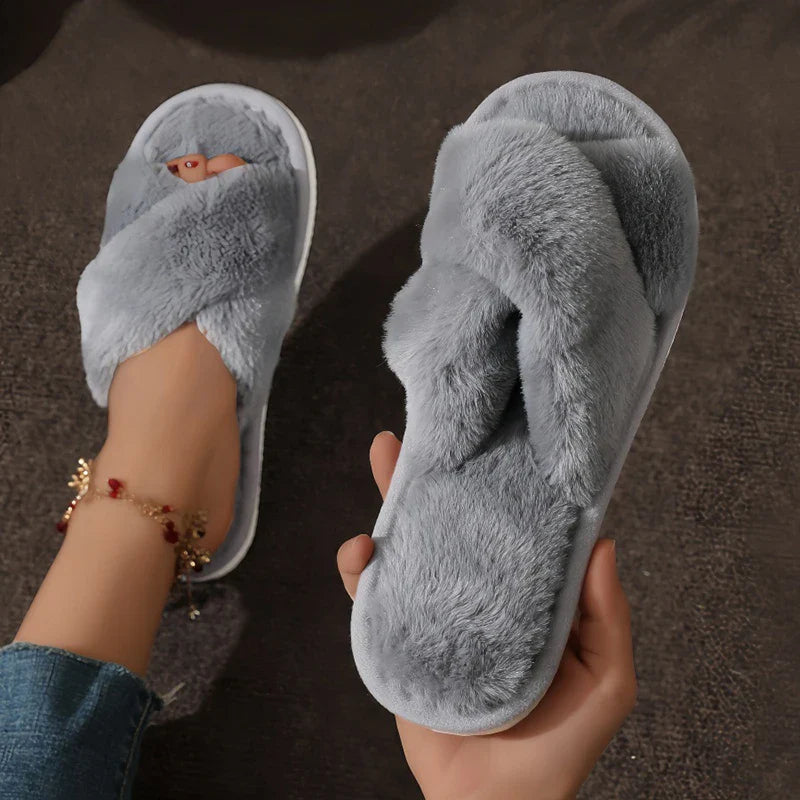 Cozy Open Toe Slides for Women | Plush Indoor Slippers - 4