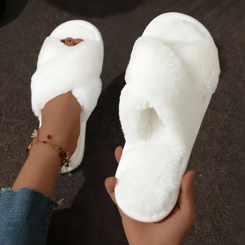 Cozy Open Toe Slides for Women | Plush Indoor Slippers - 6