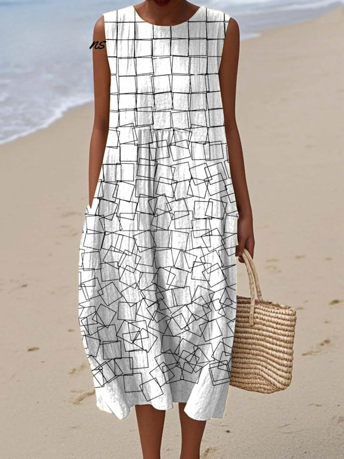 Geometric Wrap Dress | Women's Summer Dress with Pockets - 1