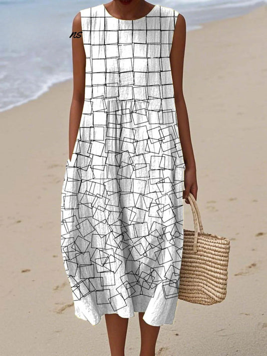 Geometric Wrap Dress | Women's Summer Dress with Pockets - 1