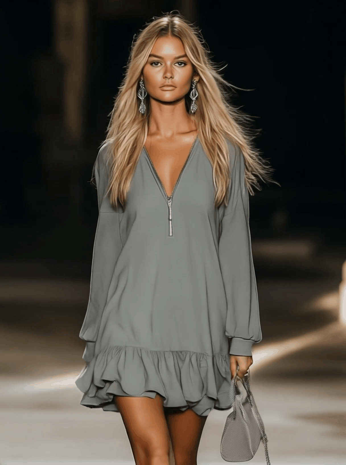 Gray V-Neck Mini Dress | Women's Summer Dress - 2