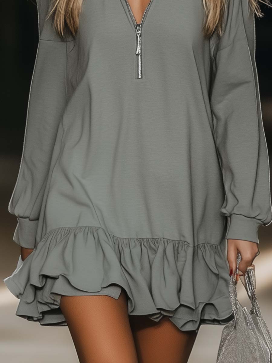 Gray V-Neck Mini Dress | Women's Summer Dress - 5