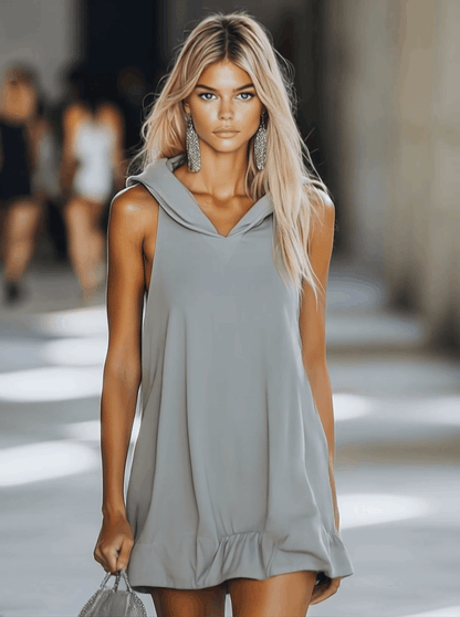 Gray Sleeveless Hoodie Mini Dress | Women's Dress - 3