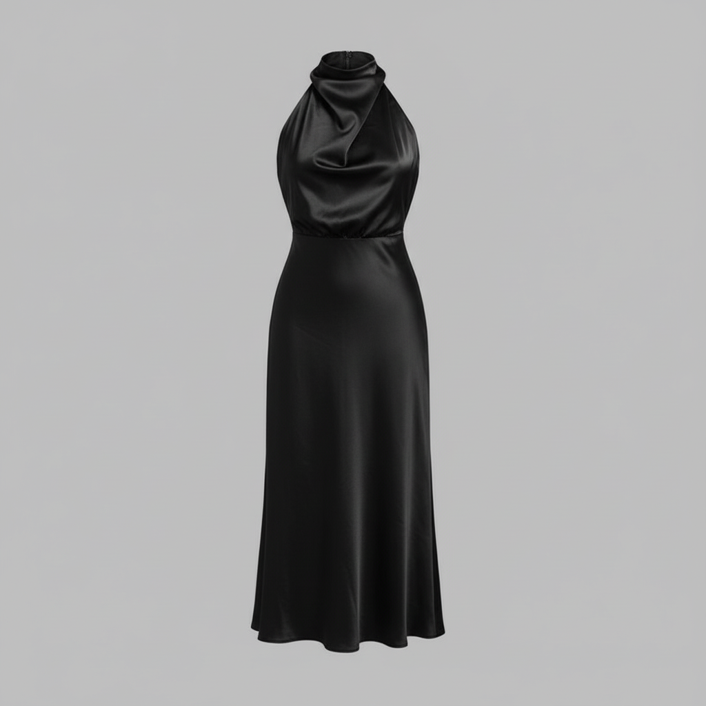 Elegant Halter Midi Dress | Women's Formal Wedding Guest Dress - 3