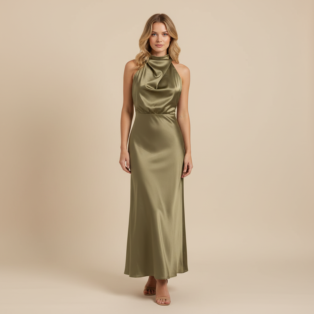Elegant Halter Midi Dress | Women's Formal Wedding Guest Dress - 1