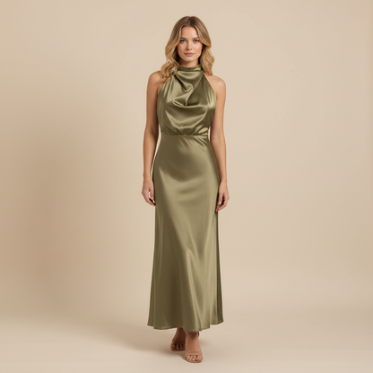 Elegant Halter Midi Dress | Women's Formal Wedding Guest Dress - 1