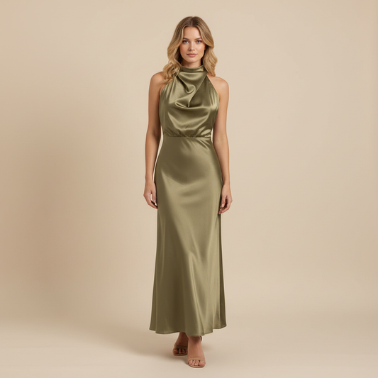 Elegant Halter Midi Dress | Women's Formal Wedding Guest Dress - 1