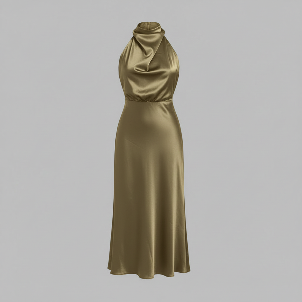 Elegant Halter Midi Dress | Women's Formal Wedding Guest Dress - 4