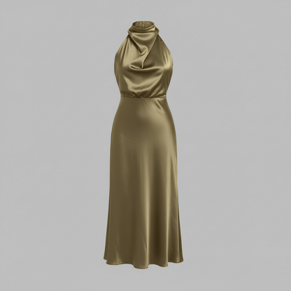 Elegant Halter Midi Dress | Women's Formal Wedding Guest Dress - 4