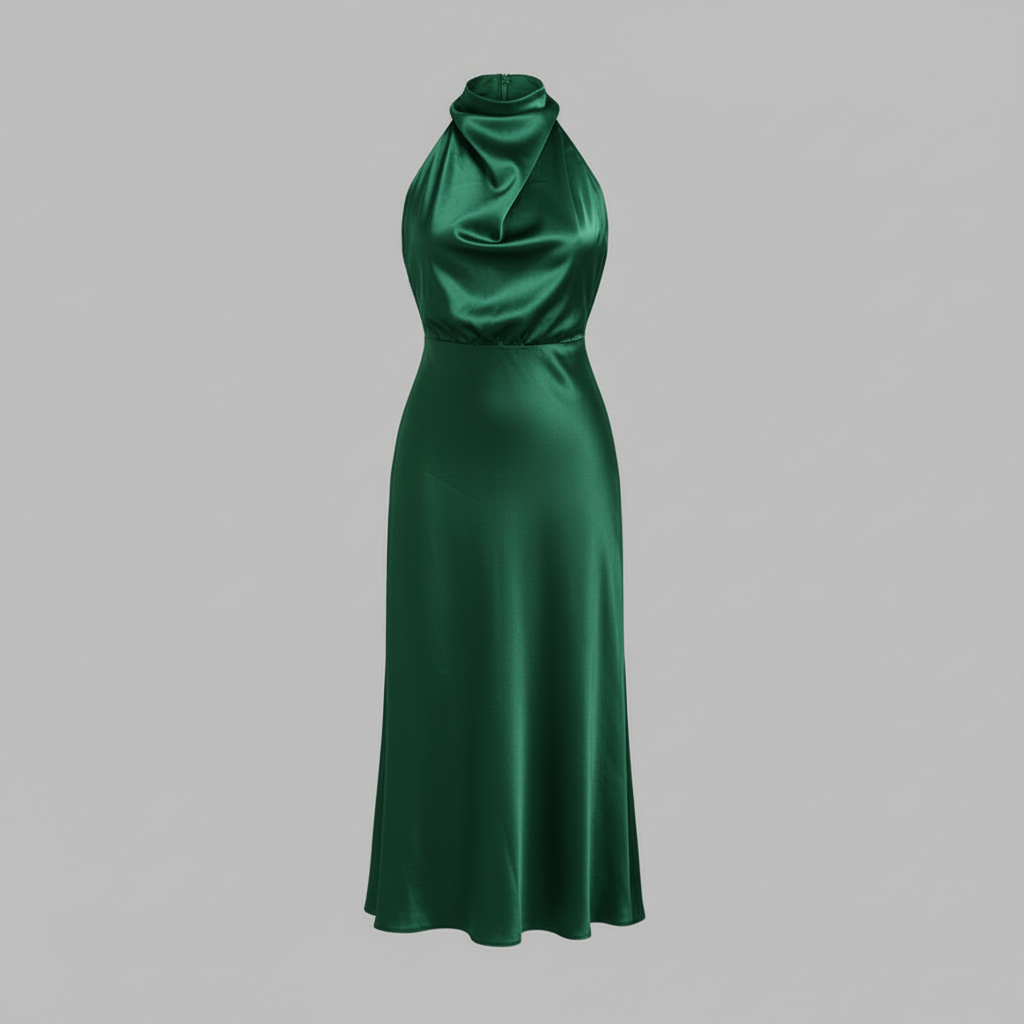 Elegant Halter Midi Dress | Women's Formal Wedding Guest Dress - 7