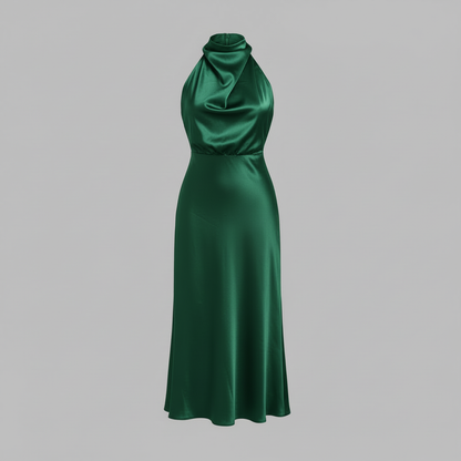 Elegant Halter Midi Dress | Women's Formal Wedding Guest Dress - 7