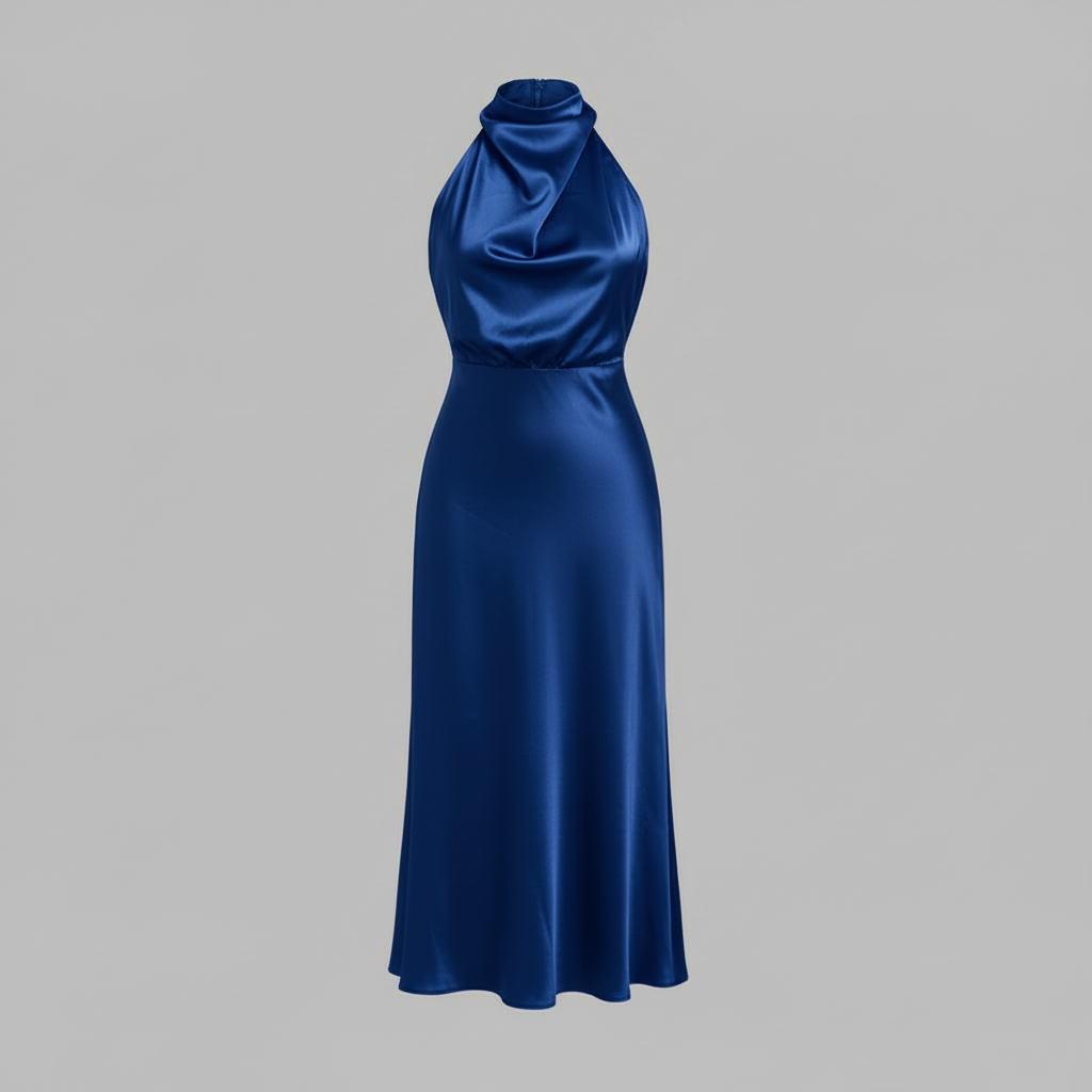 Elegant Halter Midi Dress | Women's Formal Wedding Guest Dress - 6