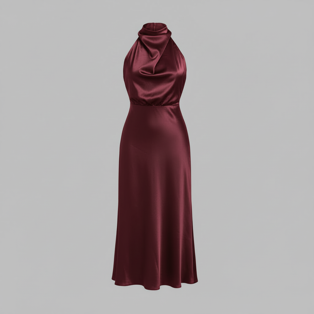 Elegant Halter Midi Dress | Women's Formal Wedding Guest Dress - 5