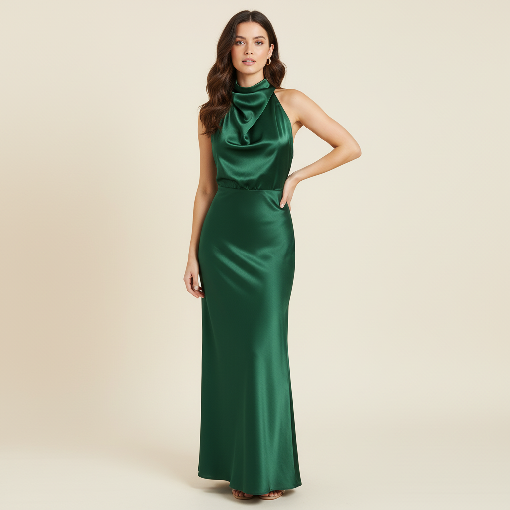 Elegant Halter Midi Dress | Women's Formal Wedding Guest Dress - 2