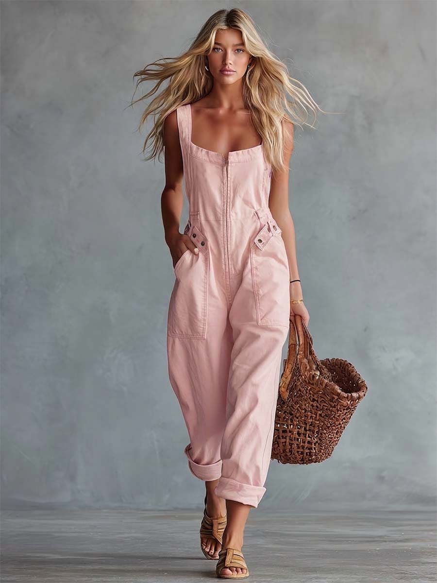 Light Yellow Denim Jumpsuit | Casual Women's Overall - 2