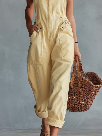 Light Yellow Denim Jumpsuit | Casual Women's Overall - 8