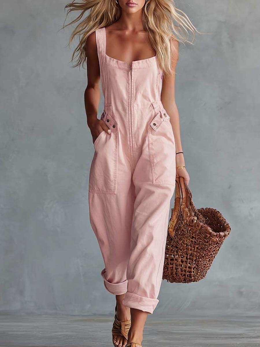 Light Yellow Denim Jumpsuit | Casual Women's Overall - 9