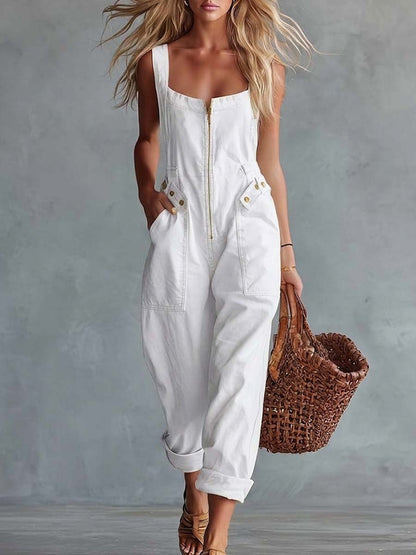 Light Yellow Denim Jumpsuit | Casual Women's Overall - 10