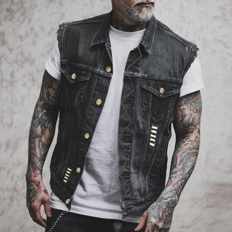 Men's Denim Vest | Sleeveless Gilet with Functional Pockets - 1