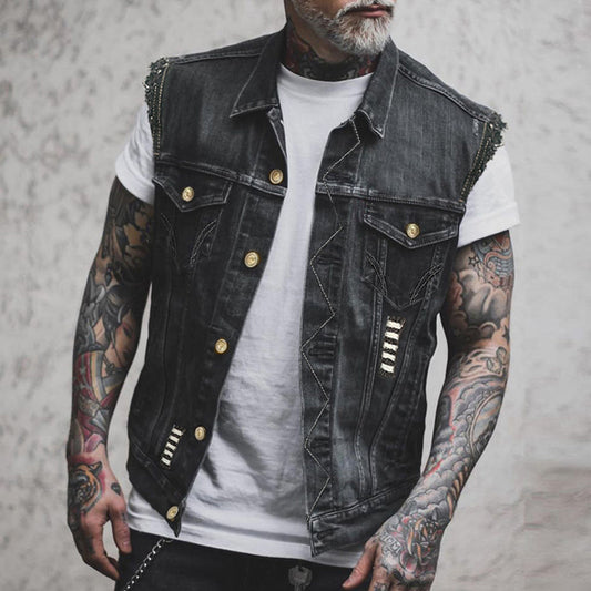 Men's Denim Vest | Sleeveless Gilet with Functional Pockets - 1