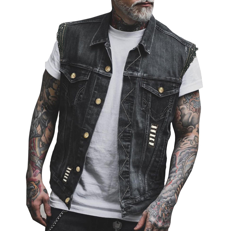Men's Denim Vest | Sleeveless Gilet with Functional Pockets - 2