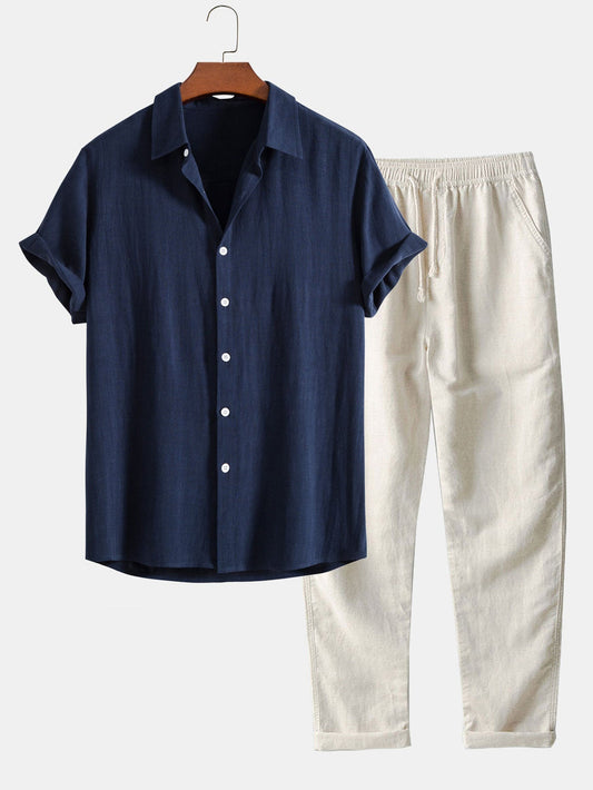 Men's Short Sleeve Shirt and Pants Set | Casual Wear - 1