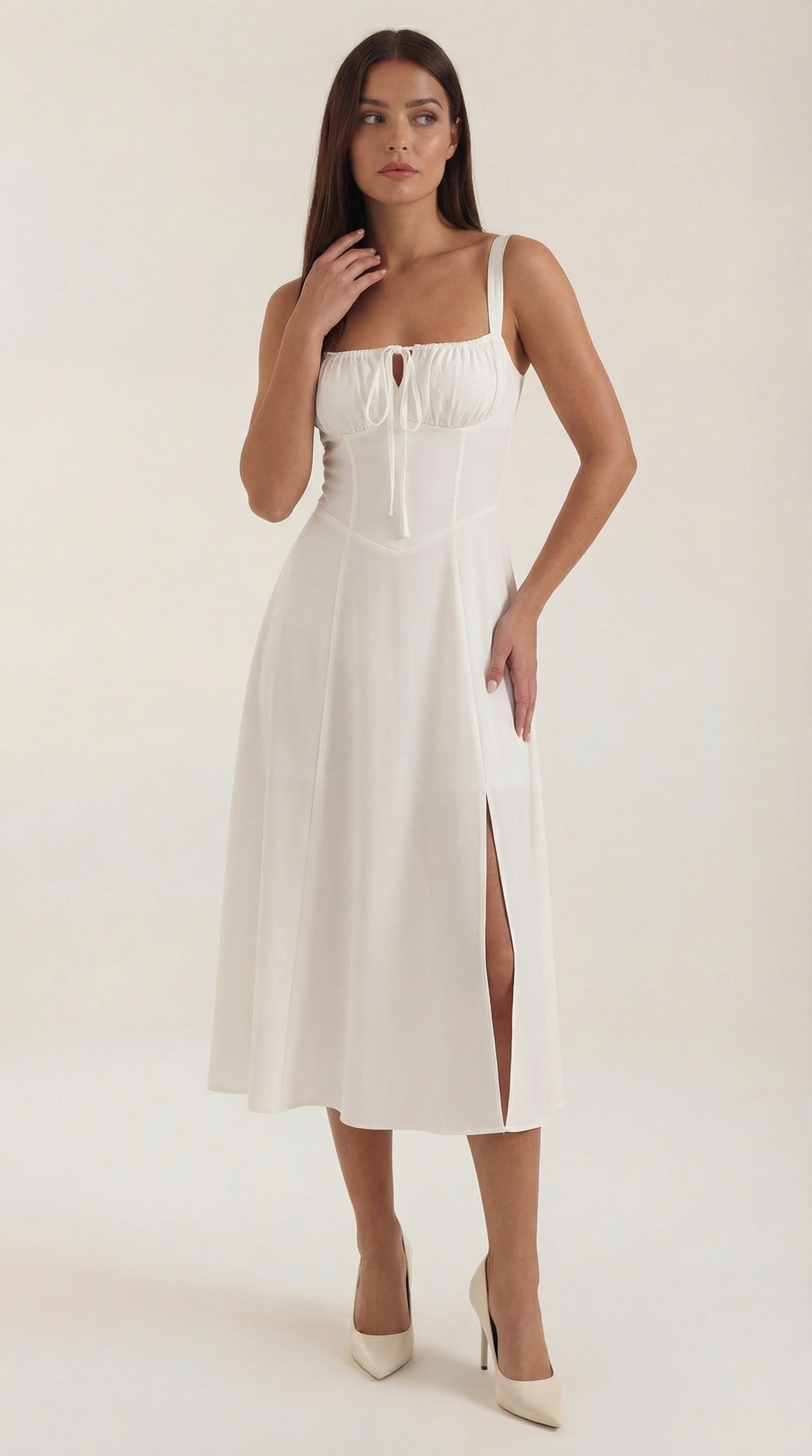 Jade Midi Dress | Feminine A-Line with Corset Detail - 1