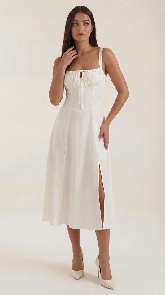 Jade Midi Dress | Feminine A-Line with Corset Detail - 1