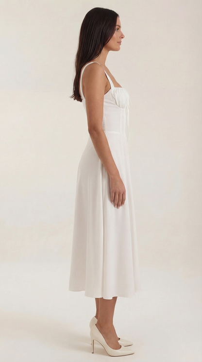 Jade Midi Dress | Feminine A-Line with Corset Detail - 2