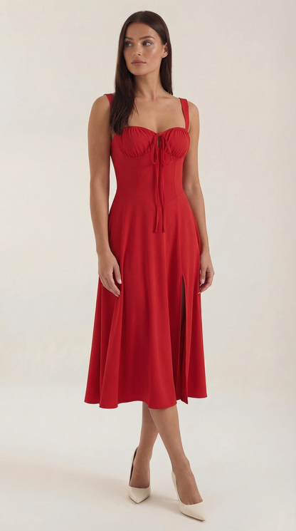 Jade Midi Dress | Feminine A-Line with Corset Detail - 11