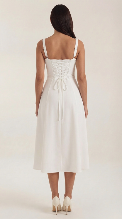 Jade Midi Dress | Feminine A-Line with Corset Detail - 4