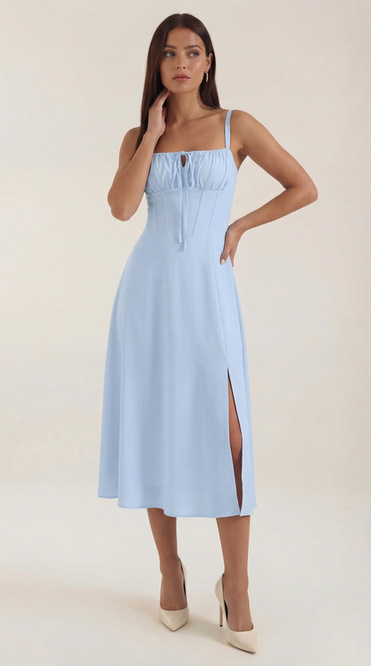 Jade Midi Dress | Feminine A-Line with Corset Detail - 6