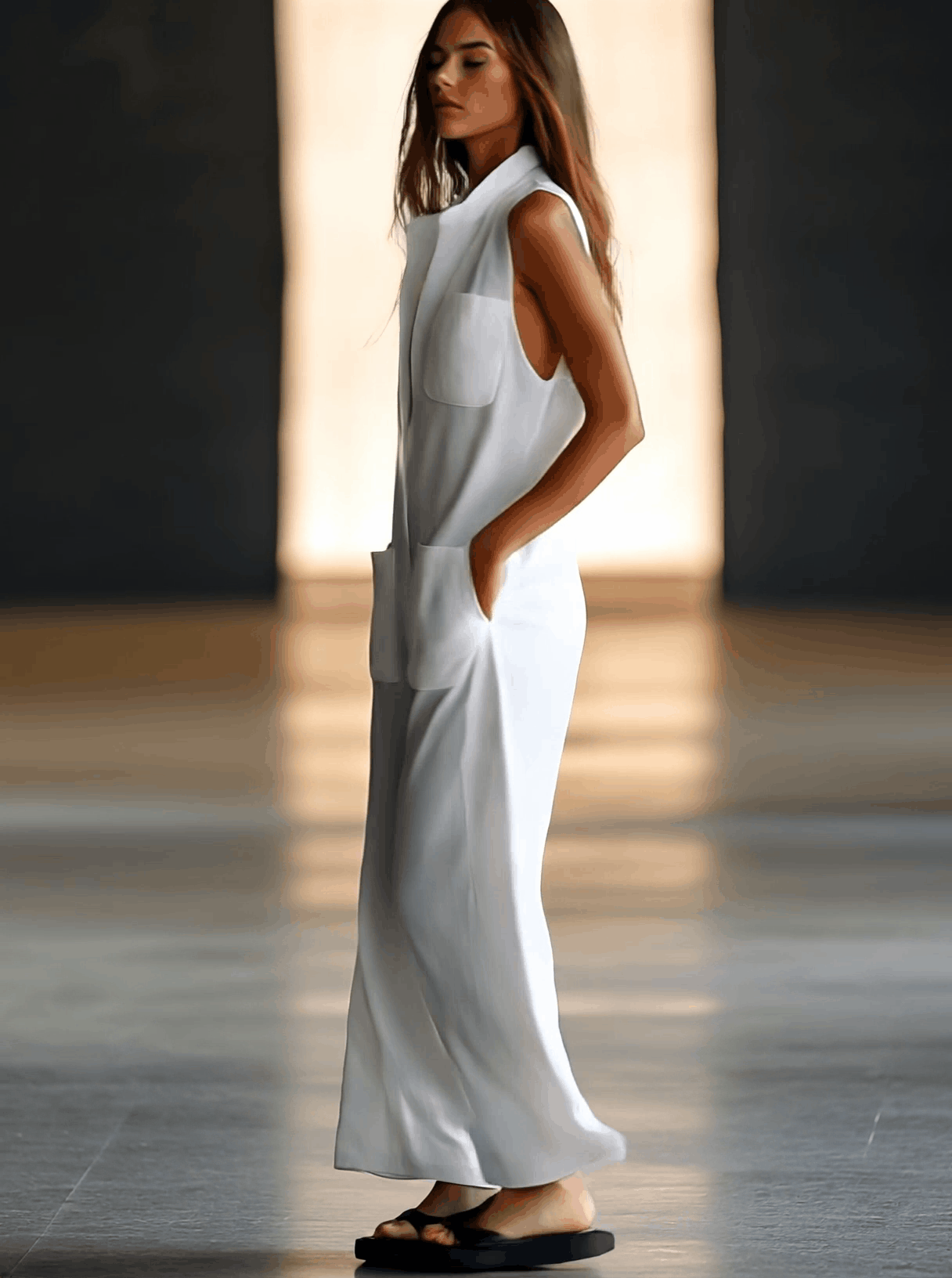 Retro Sleeveless Jumpsuit White | Linen Blend Women’s Overall - 3