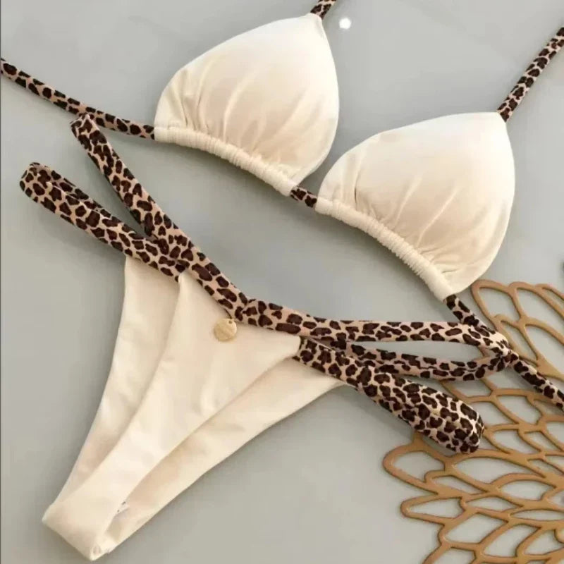 Leopard Print Thong Bikini Set | Women's Swimwear - 13